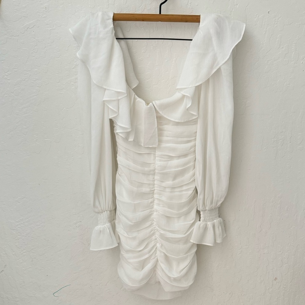 REVOLVE Camila Coelho Valerie Mini Dress XS White Ruffle Bodycon - Picture 2 of 5
